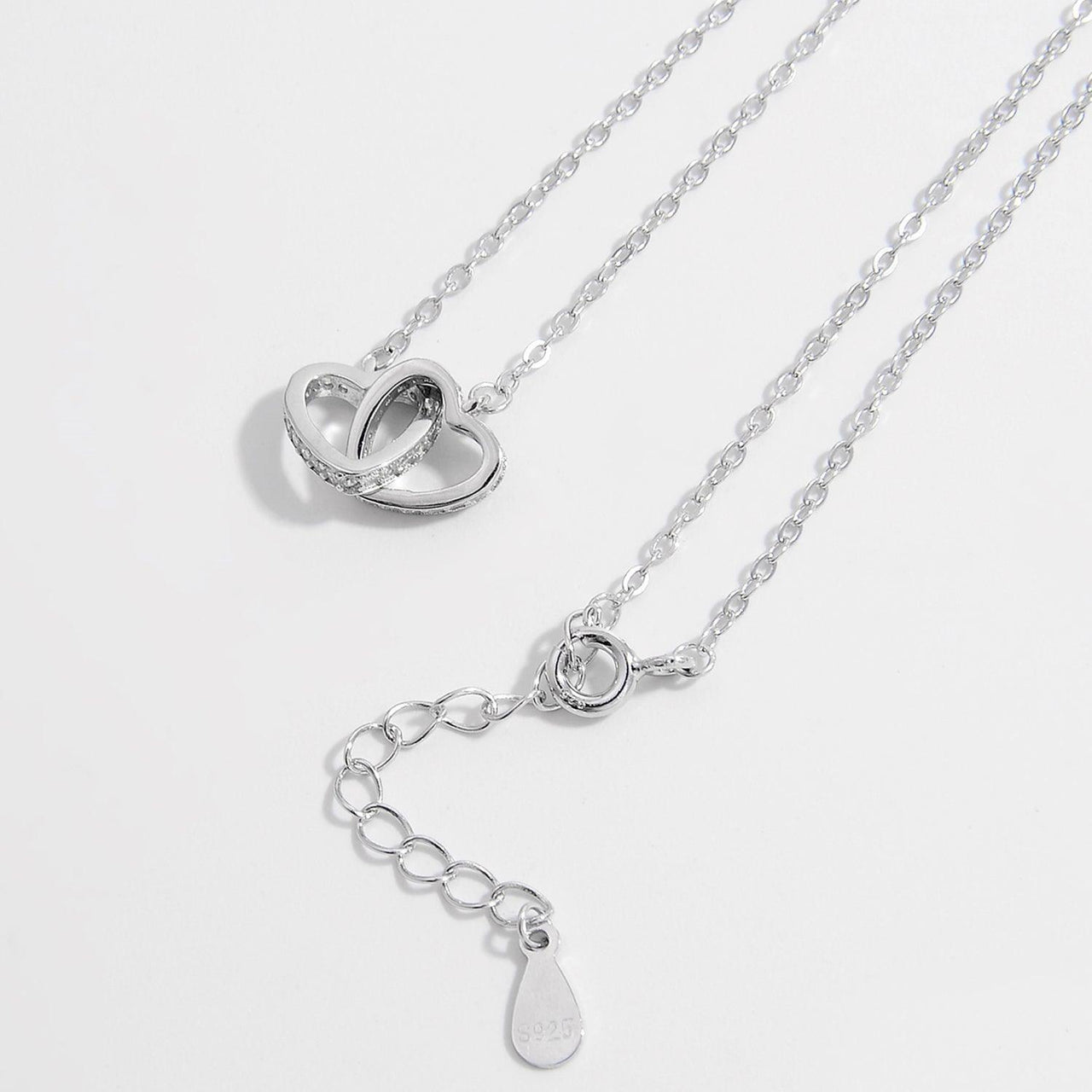 925 Sterling Silver Inlaid Zircon Linked Hearts Necklace - God's Girl Gifts And Apparel