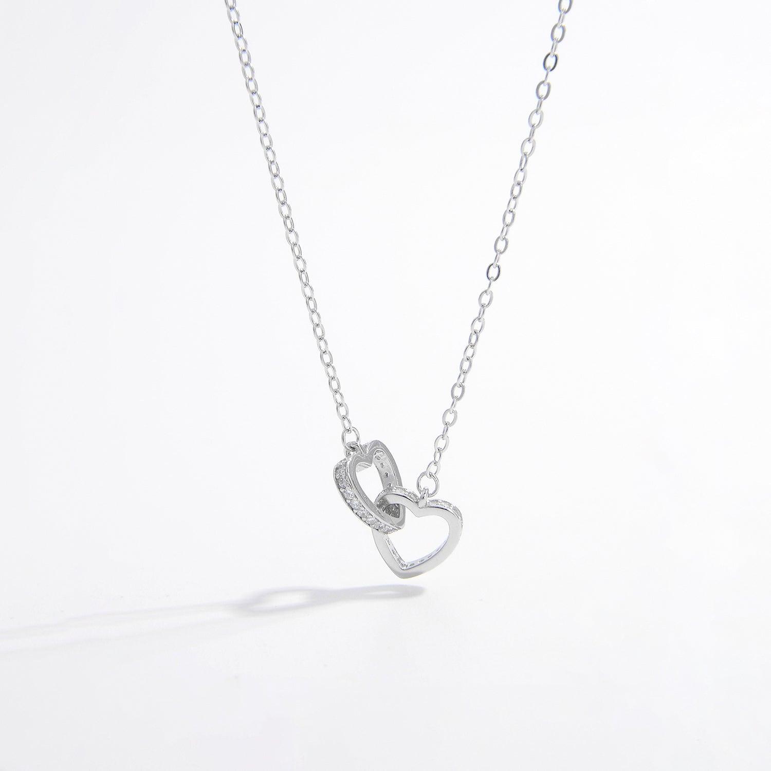 925 Sterling Silver Inlaid Zircon Linked Hearts Necklace - God's Girl Gifts And Apparel