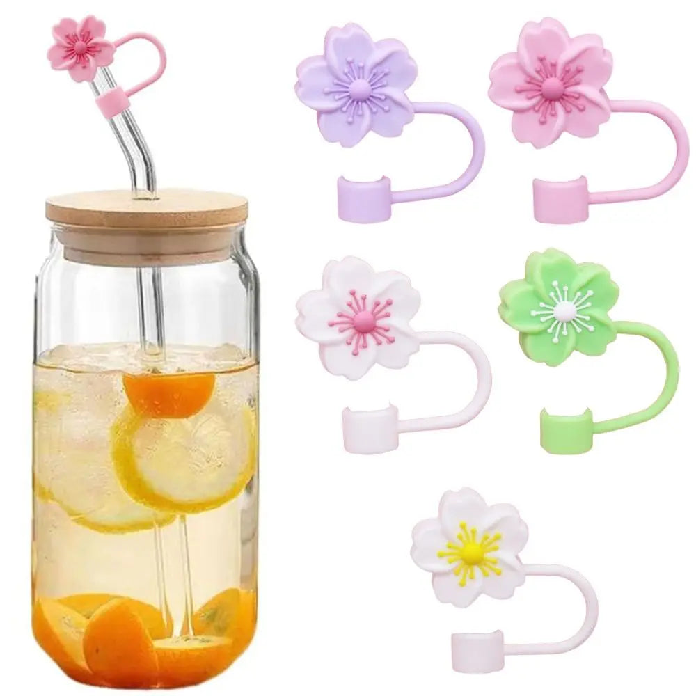 5 Piece Begonia Flower Silicone Straw Cover