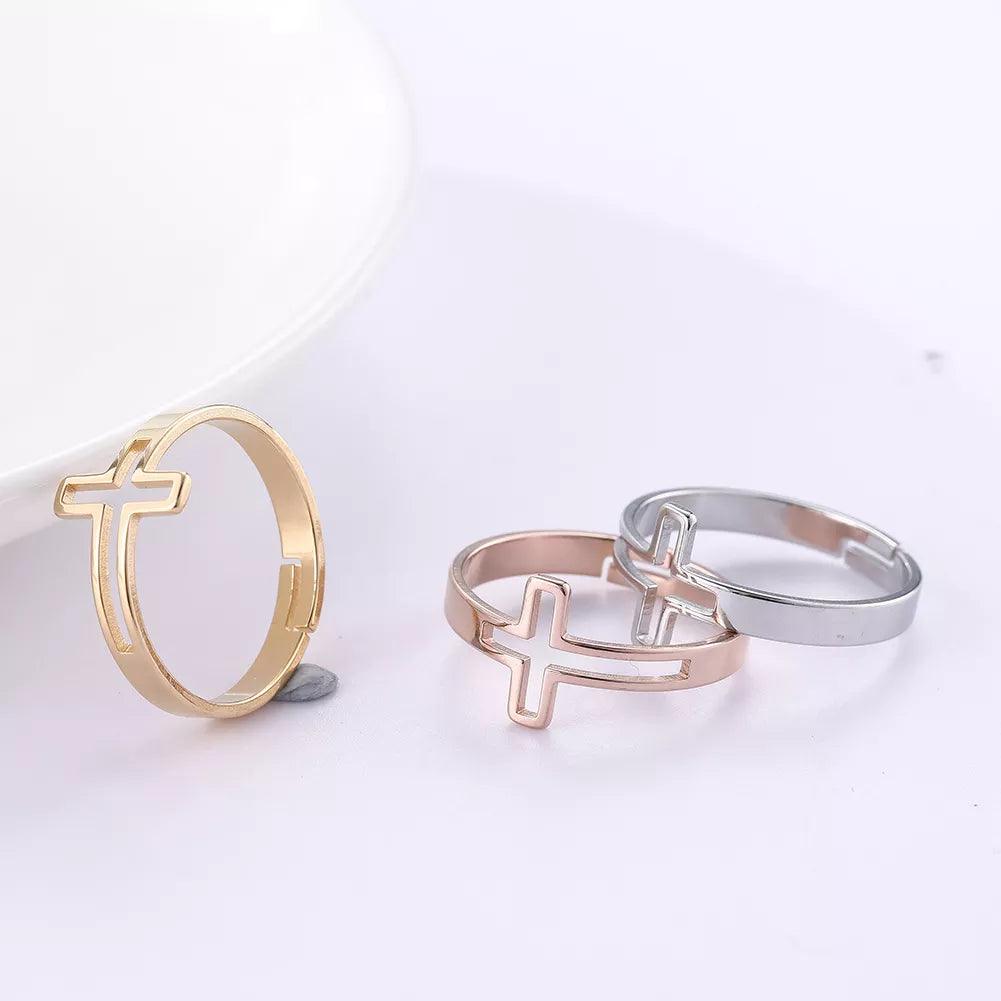 Adjustable Stainless Steel Cross Ring - God's Girl Gifts And Apparel