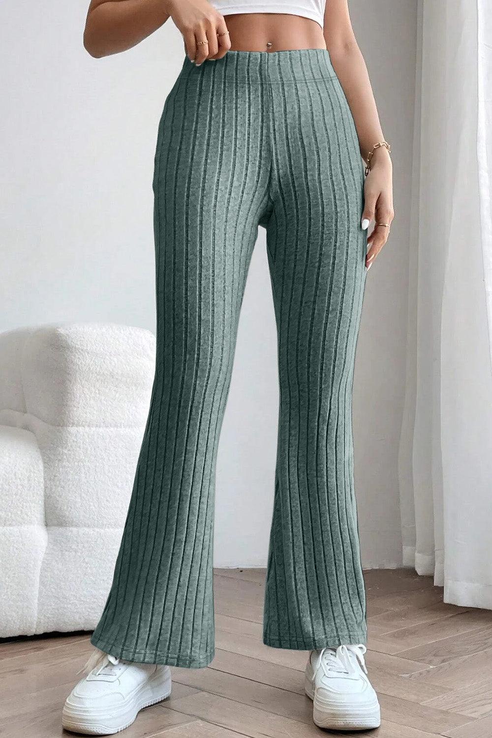 Basic Bae Full Size Ribbed High Waist Flare Pants - God's Girl Gifts And Apparel