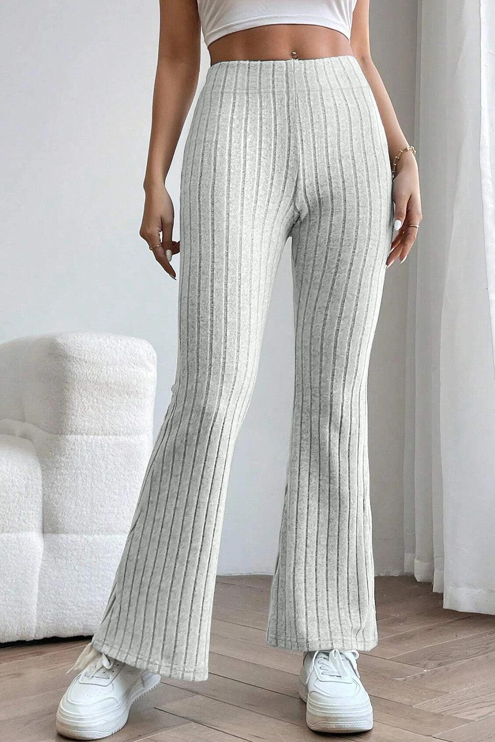 Basic Bae Full Size Ribbed High Waist Flare Pants - God's Girl Gifts And Apparel