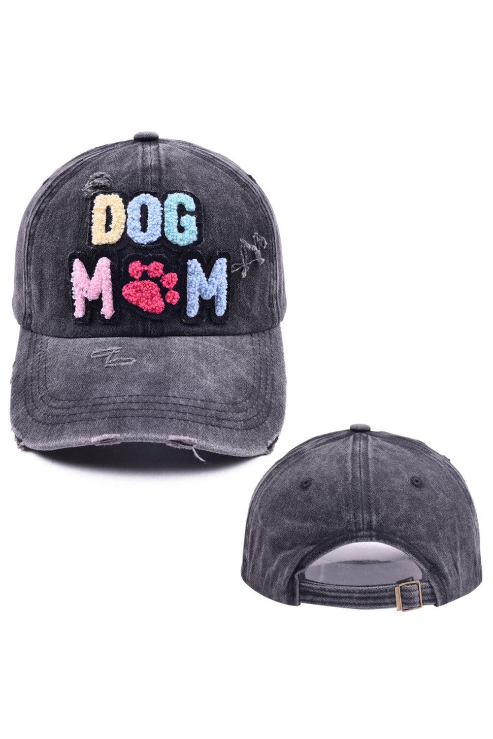 Black "Dog Mom" Distressed Denim Baseball Cap - God's Girl Gifts And Apparel