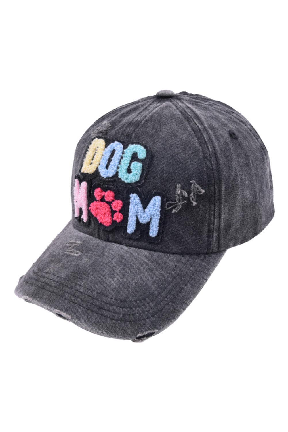 Black "Dog Mom" Distressed Denim Baseball Cap - God's Girl Gifts And Apparel