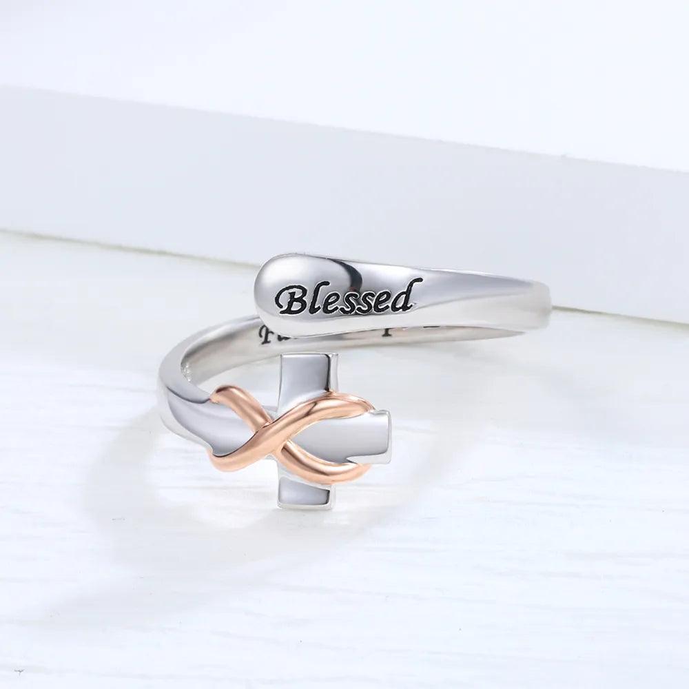 Blessed Cross with Infinity Wrap Adjustable 925 Sterling Silver Ring - God's Girl Gifts And Apparel