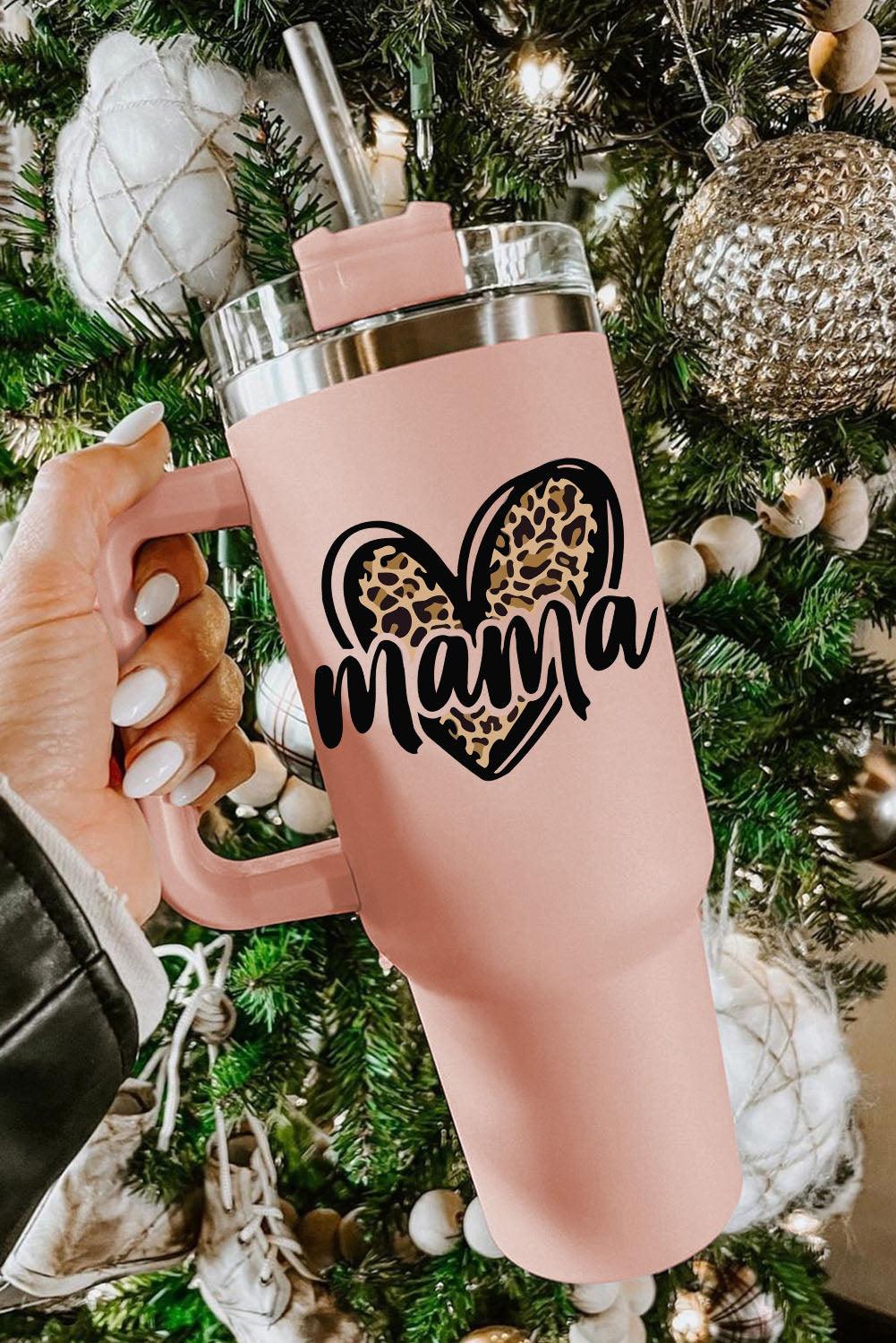 Carnation "mama" Heart Shaped Leopard Printe Stainless Steel Insulated Cup 40oz - God's Girl Gifts And Apparel
