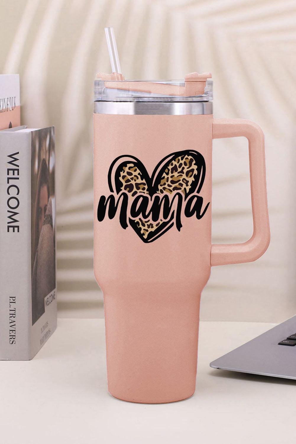 Carnation "mama" Heart Shaped Leopard Printe Stainless Steel Insulated Cup 40oz - God's Girl Gifts And Apparel