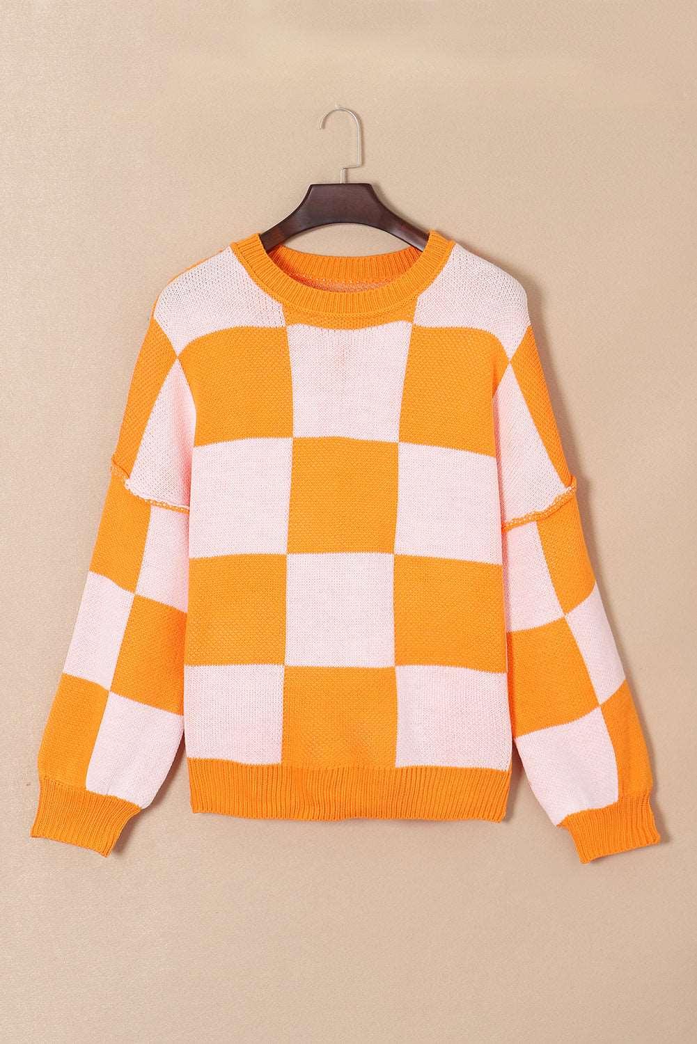 Checkered Bishop Sleeve Sweater