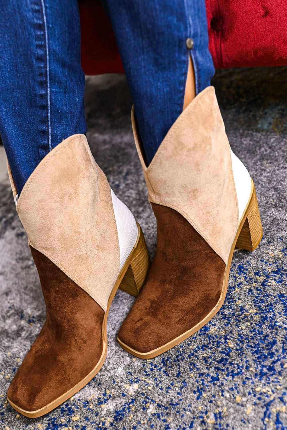 Chic Contrast Heeled Ankle Boots