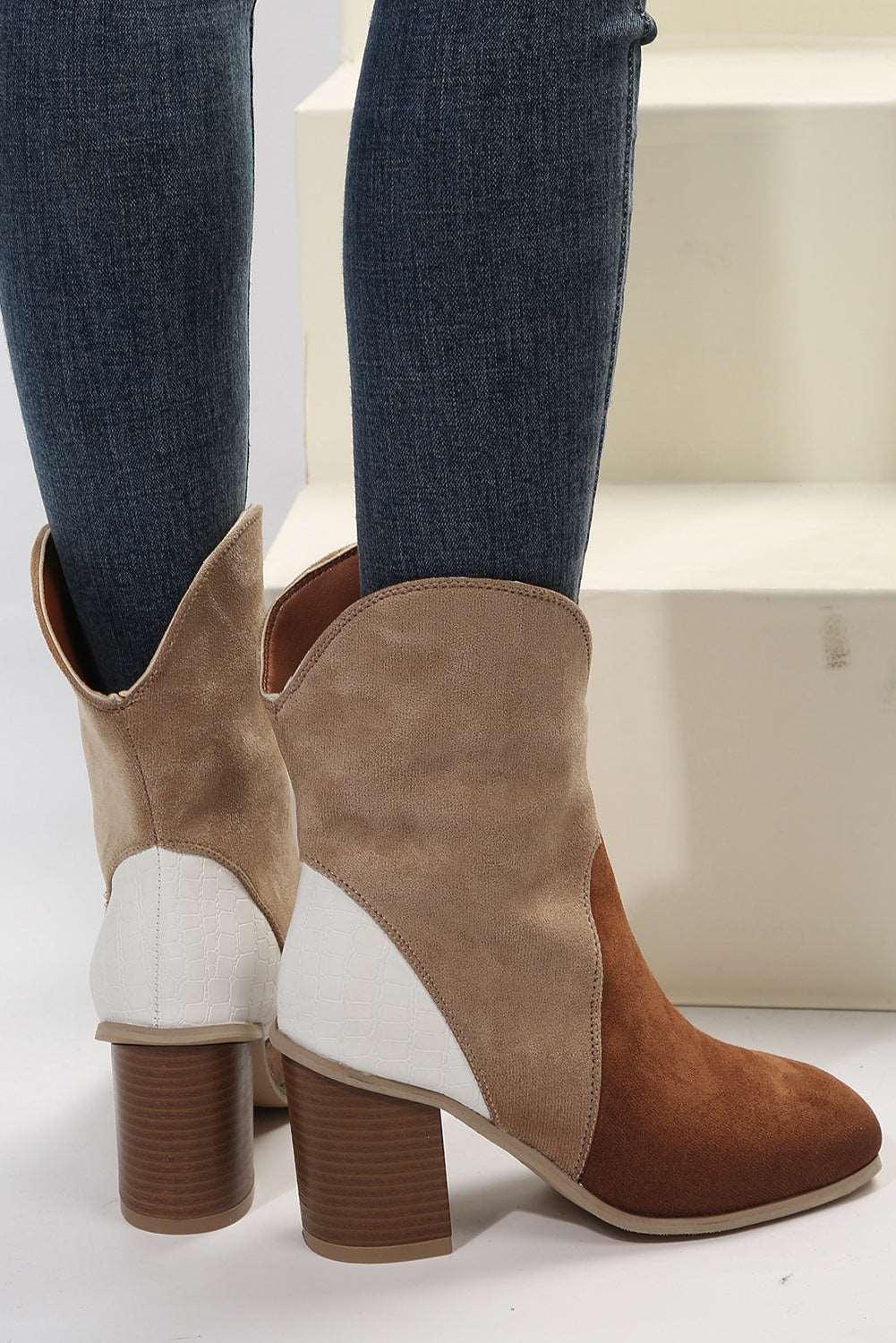 Chic Contrast Heeled Ankle Boots