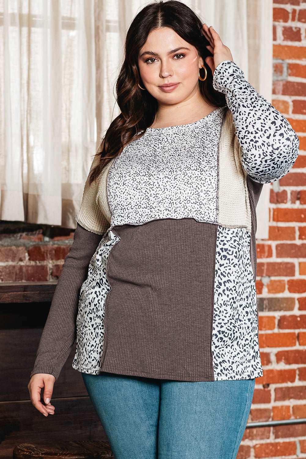 Cocoa Feline Waffle Patchwork Plus Size Top