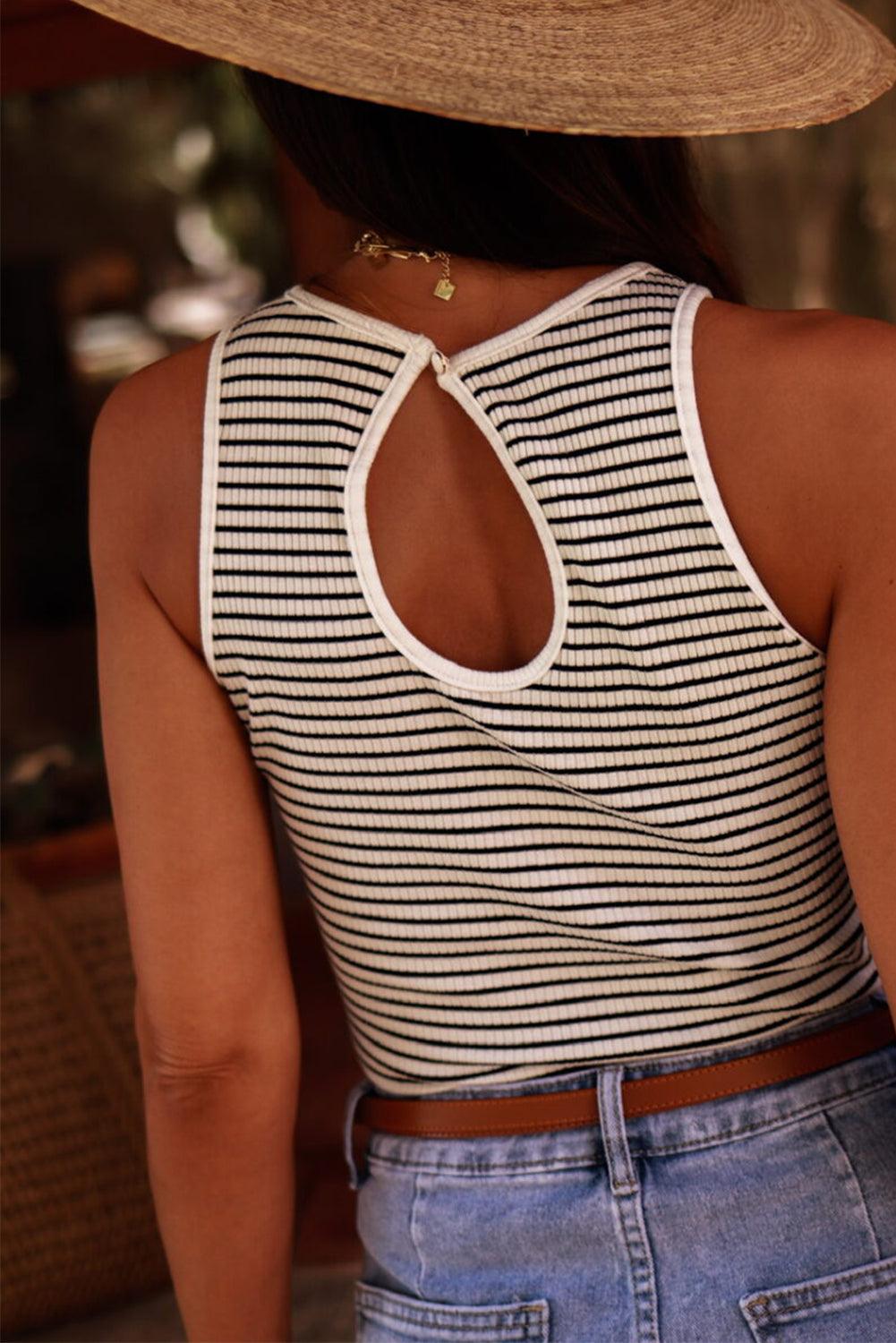 Cutout Striped Round Neck Tank - God's Girl Gifts And Apparel