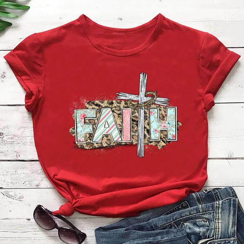 Faith Cross Leopard Printed Graphic Tee