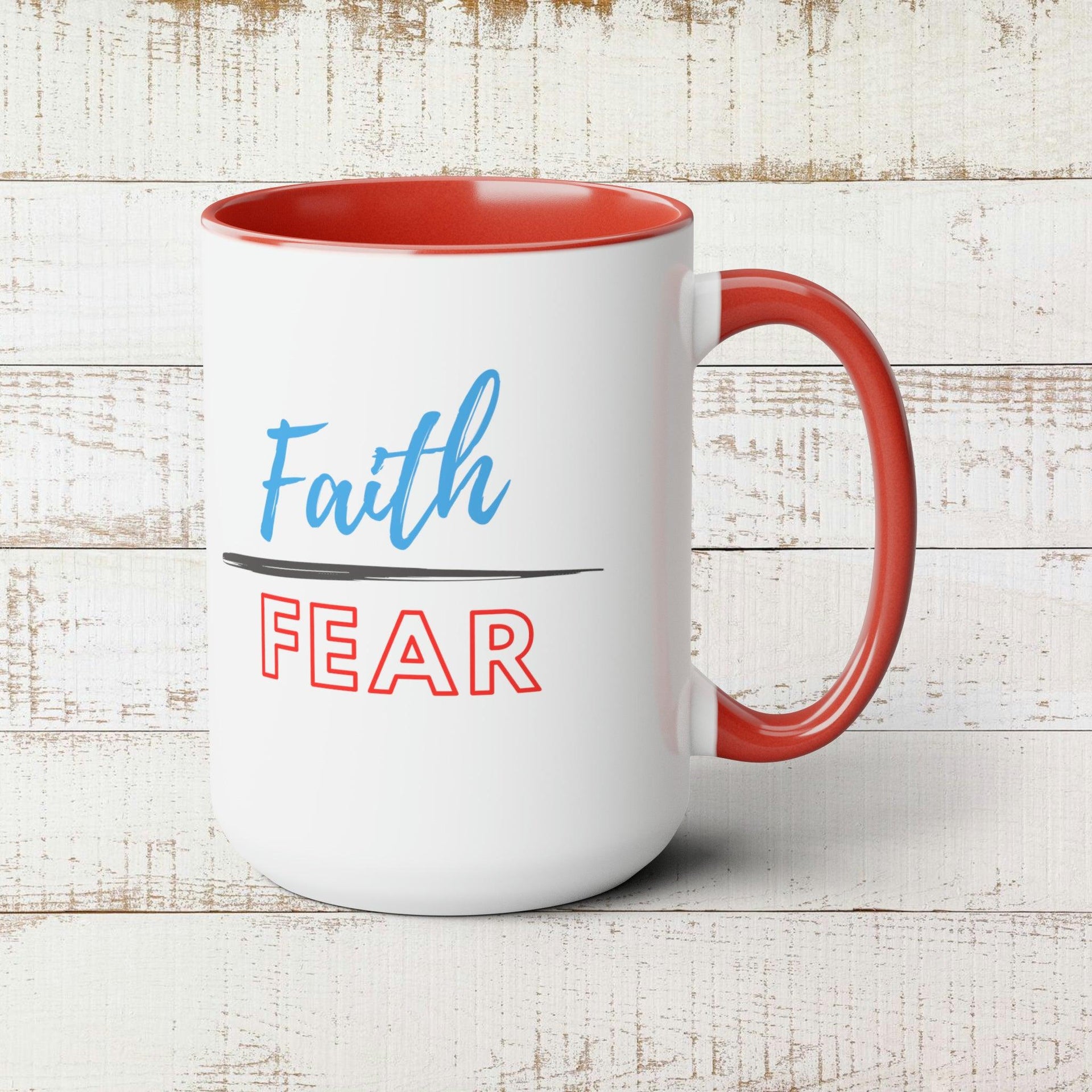 Faith Over Fear Two-Tone Coffee Mug, 15oz - God's Girl Gifts And Apparel