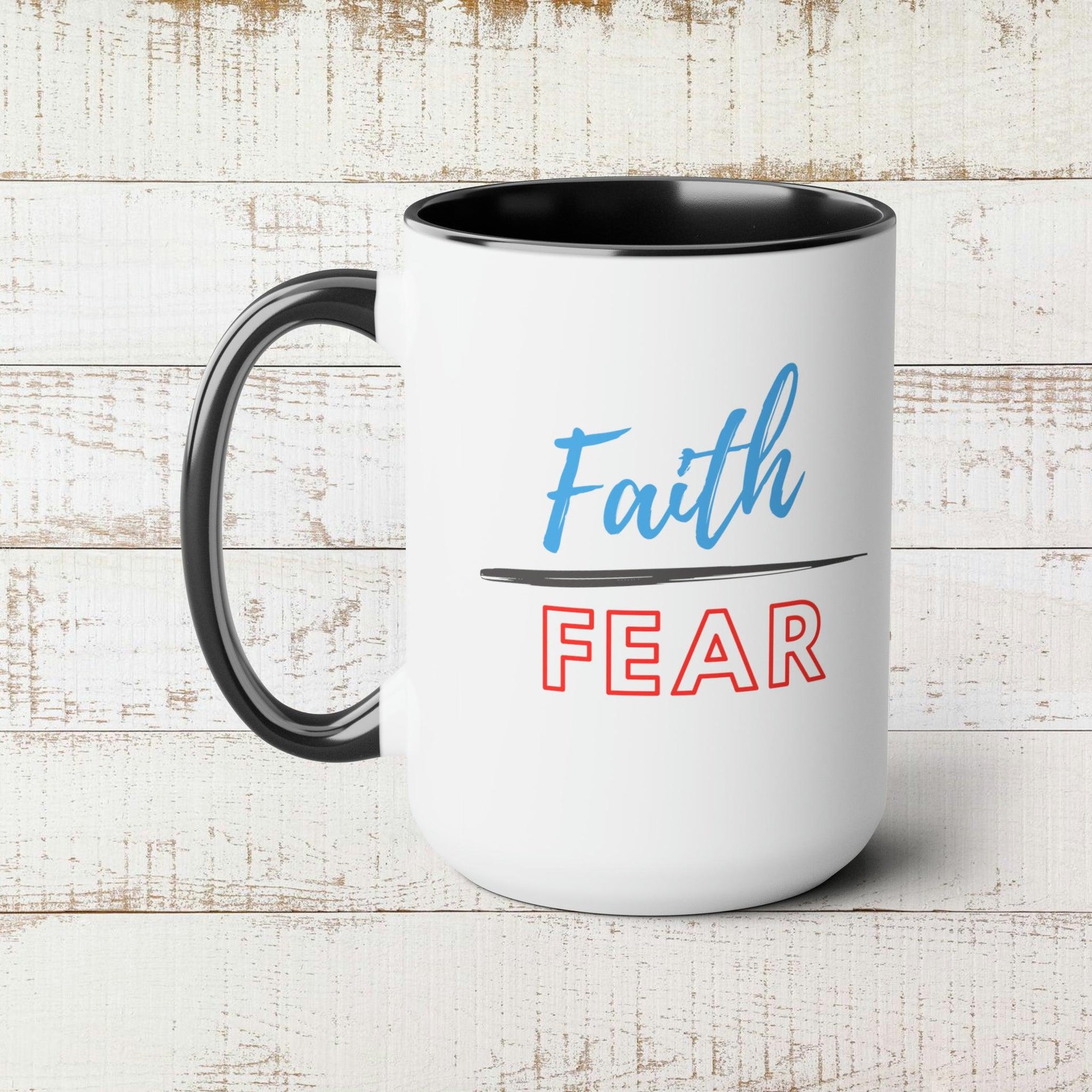 Faith Over Fear Two-Tone Coffee Mug, 15oz - God's Girl Gifts And Apparel