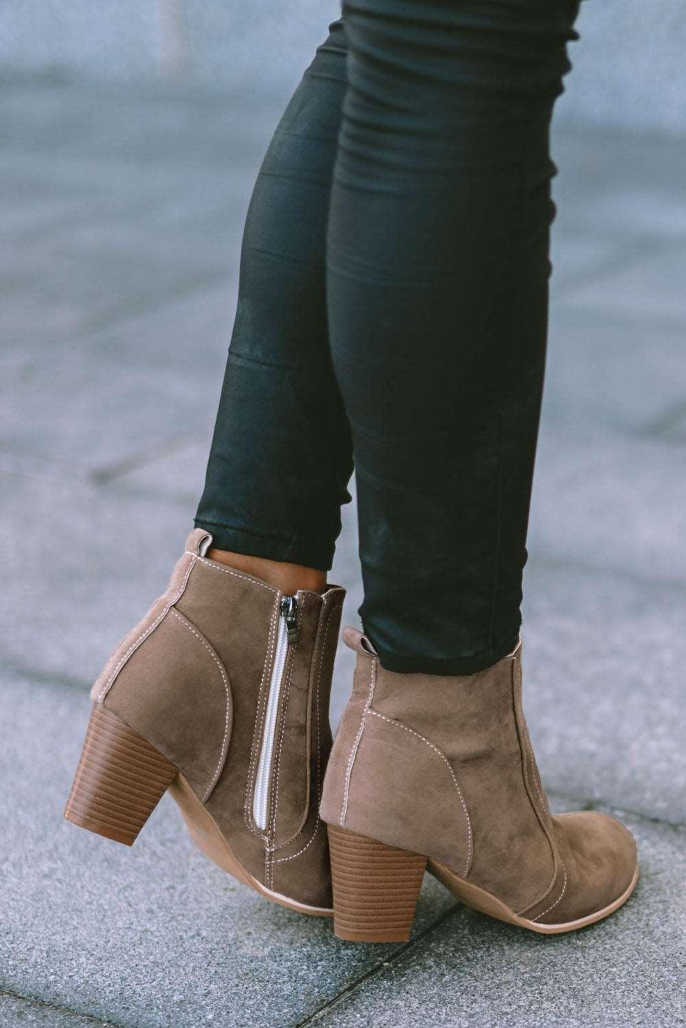 Faux Suede Size Zip Heeled Boots