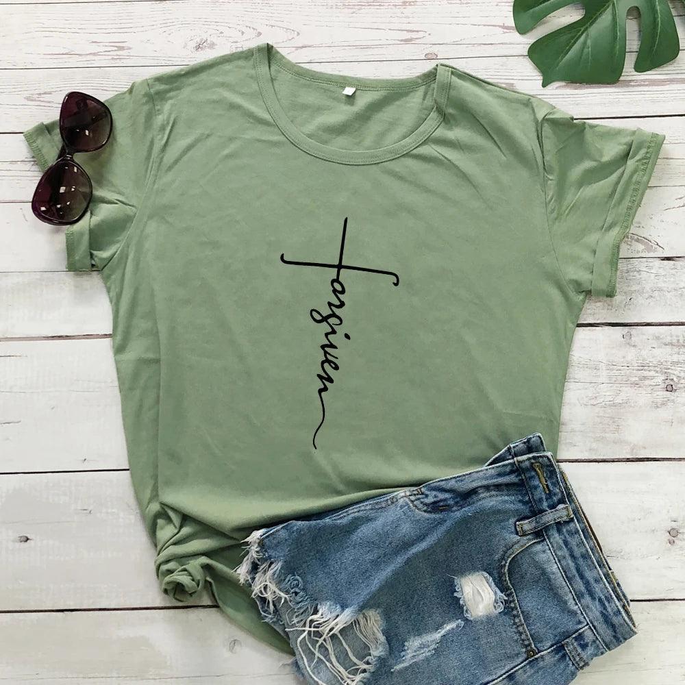 Forgiven Vertical Cross Graphic T-shirt - God's Girl Gifts And Apparel