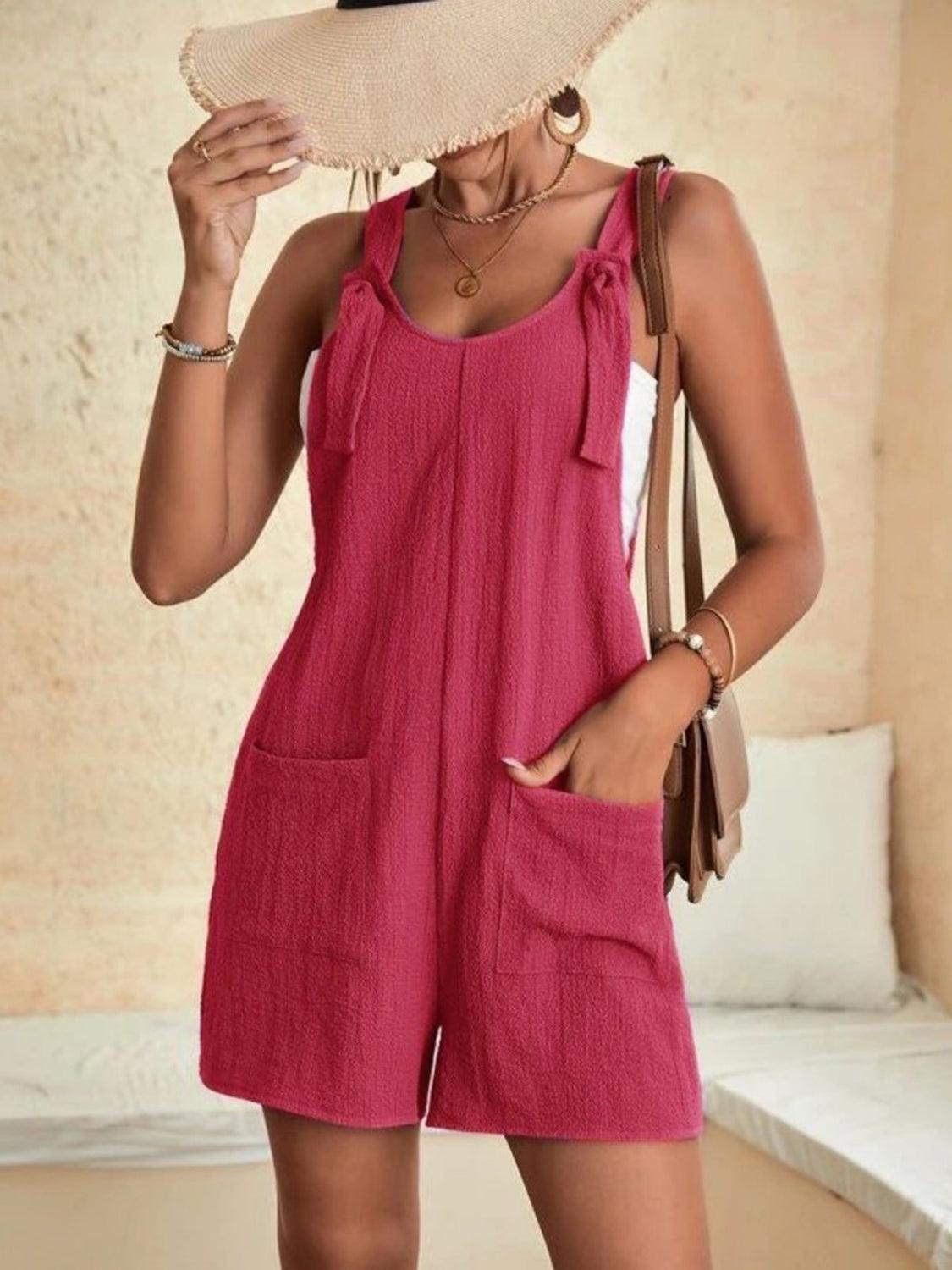 Full Size Scoop Neck Romper with Pockets - God's Girl Gifts And Apparel