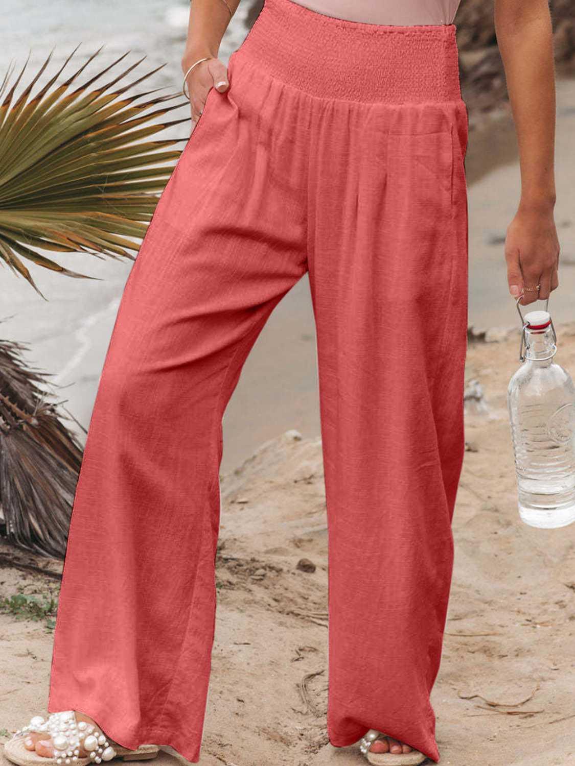 Full Size Smocked Waist Wide Leg Pants - God's Girl Gifts And Apparel