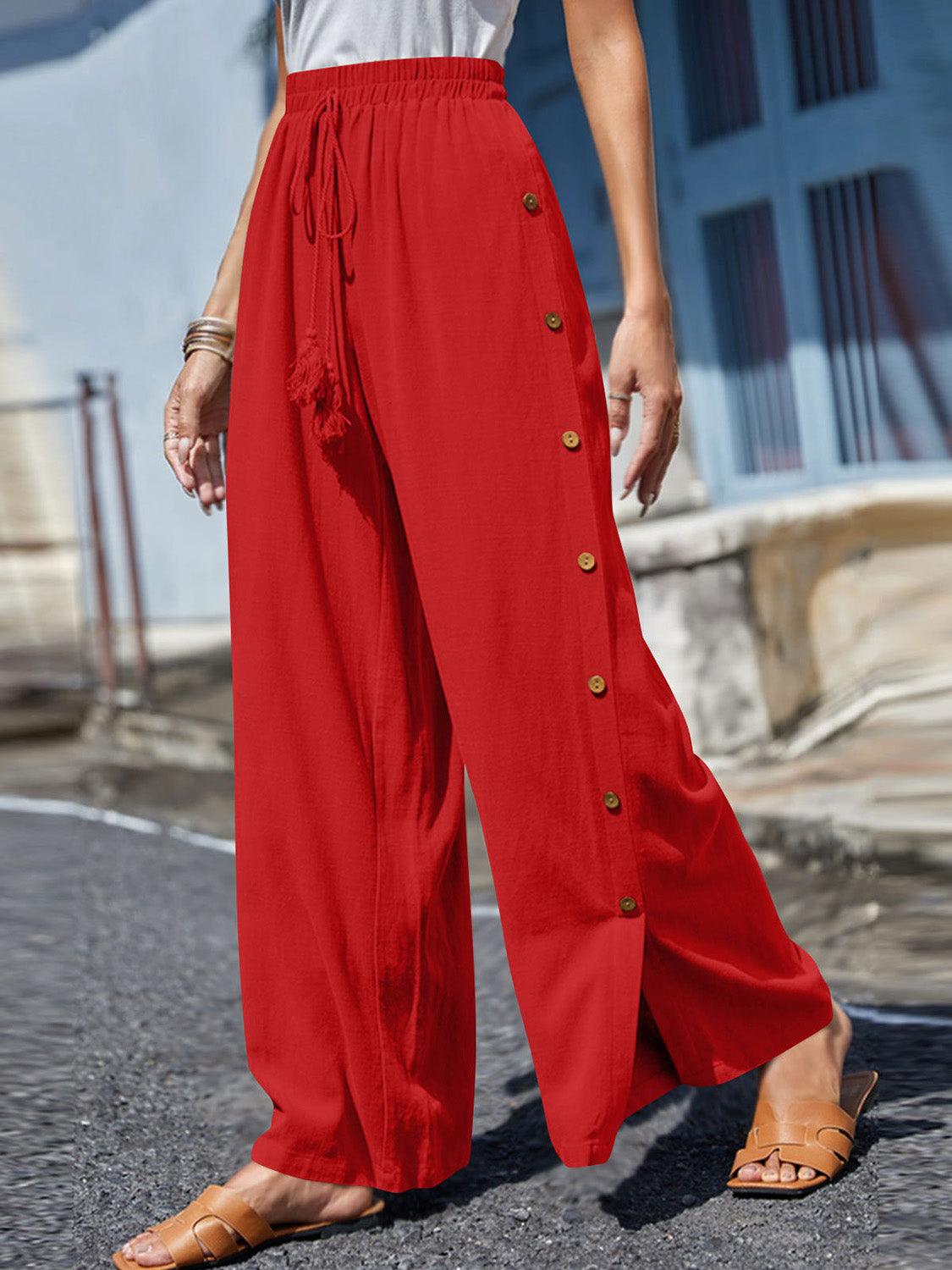 Full Size Tassel Wide Leg Pants - God's Girl Gifts And Apparel
