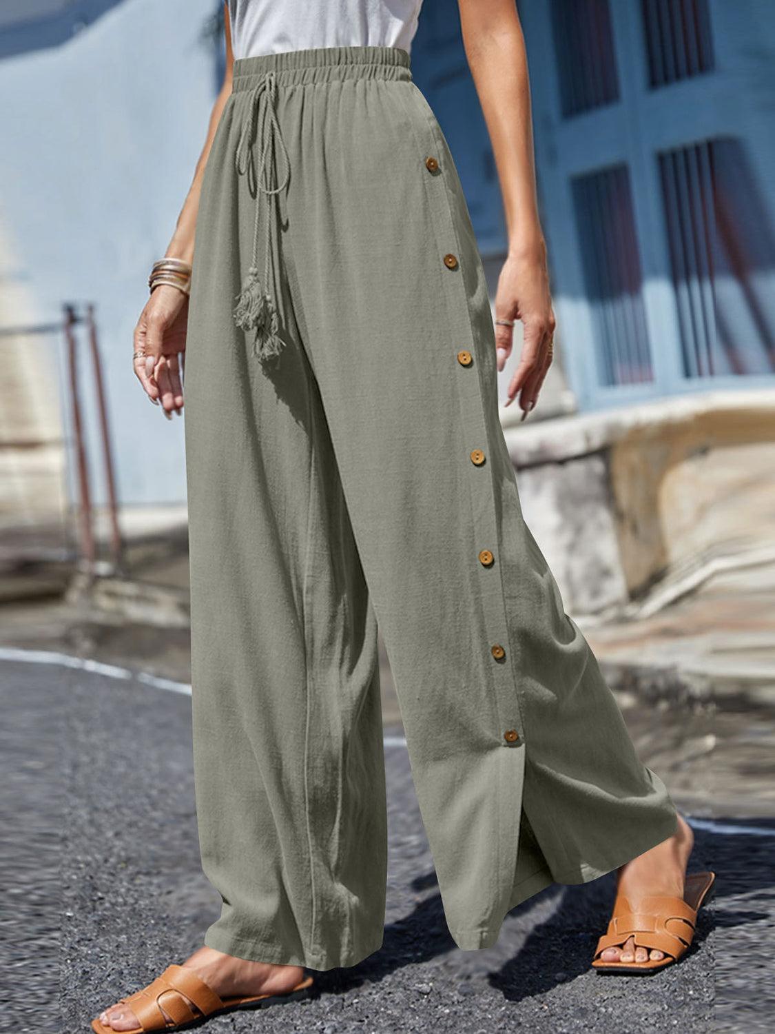 Full Size Tassel Wide Leg Pants - God's Girl Gifts And Apparel