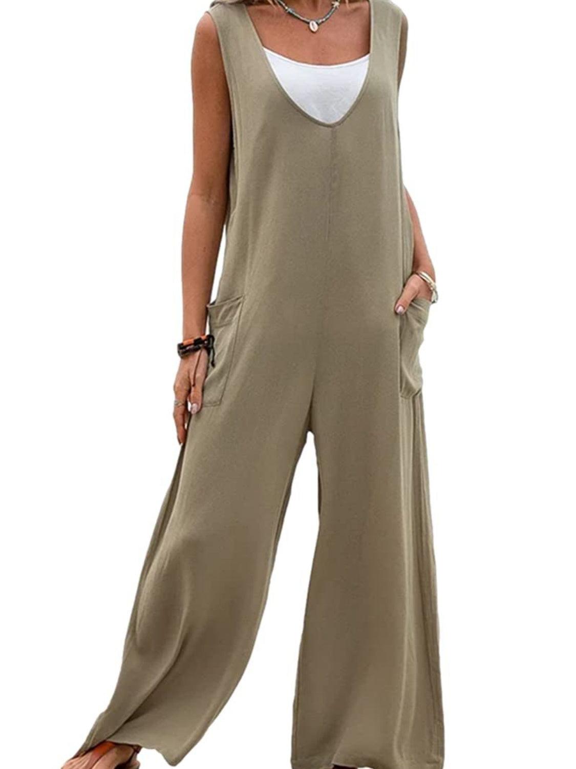 Full Size Wide Strap Jumpsuit with Pockets - God's Girl Gifts And Apparel