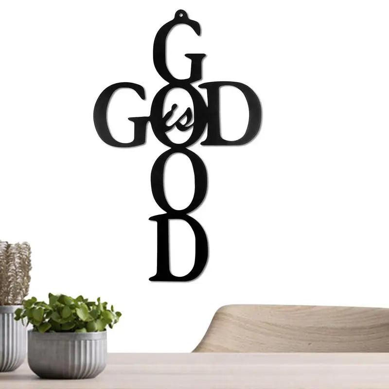God is Good: Black Metal Cross-Shaped Christian Wall Accent - God's Girl Gifts And Apparel
