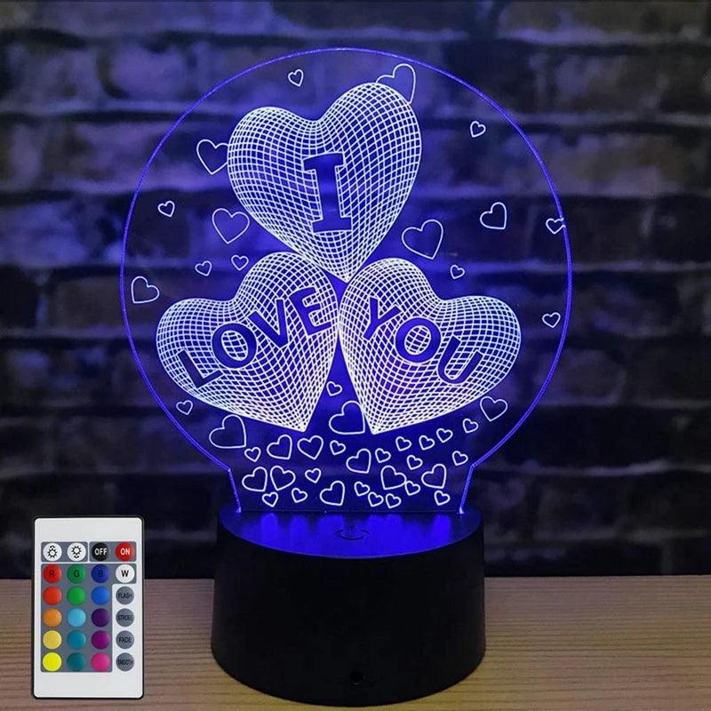 "I Love You" 3D Visual Illusion Lamp - USB Powered - With/Without Remote - God's Girl Gifts And Apparel