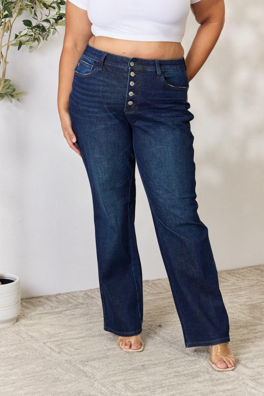 Judy Blue Full Size Button-Fly Straight Jeans - God's Girl Gifts And Apparel
