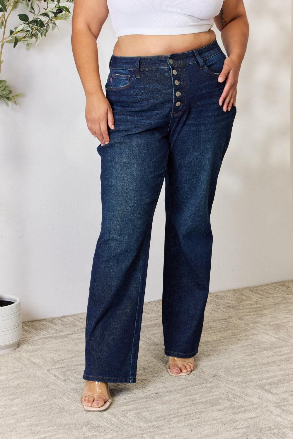 Judy Blue Full Size Button-Fly Straight Jeans - God's Girl Gifts And Apparel