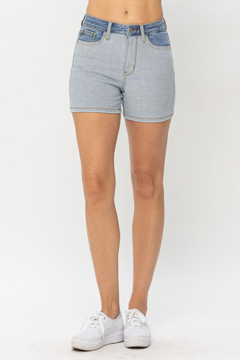 Judy Blue Full Size Color Block Denim Shorts - God's Girl Gifts And Apparel