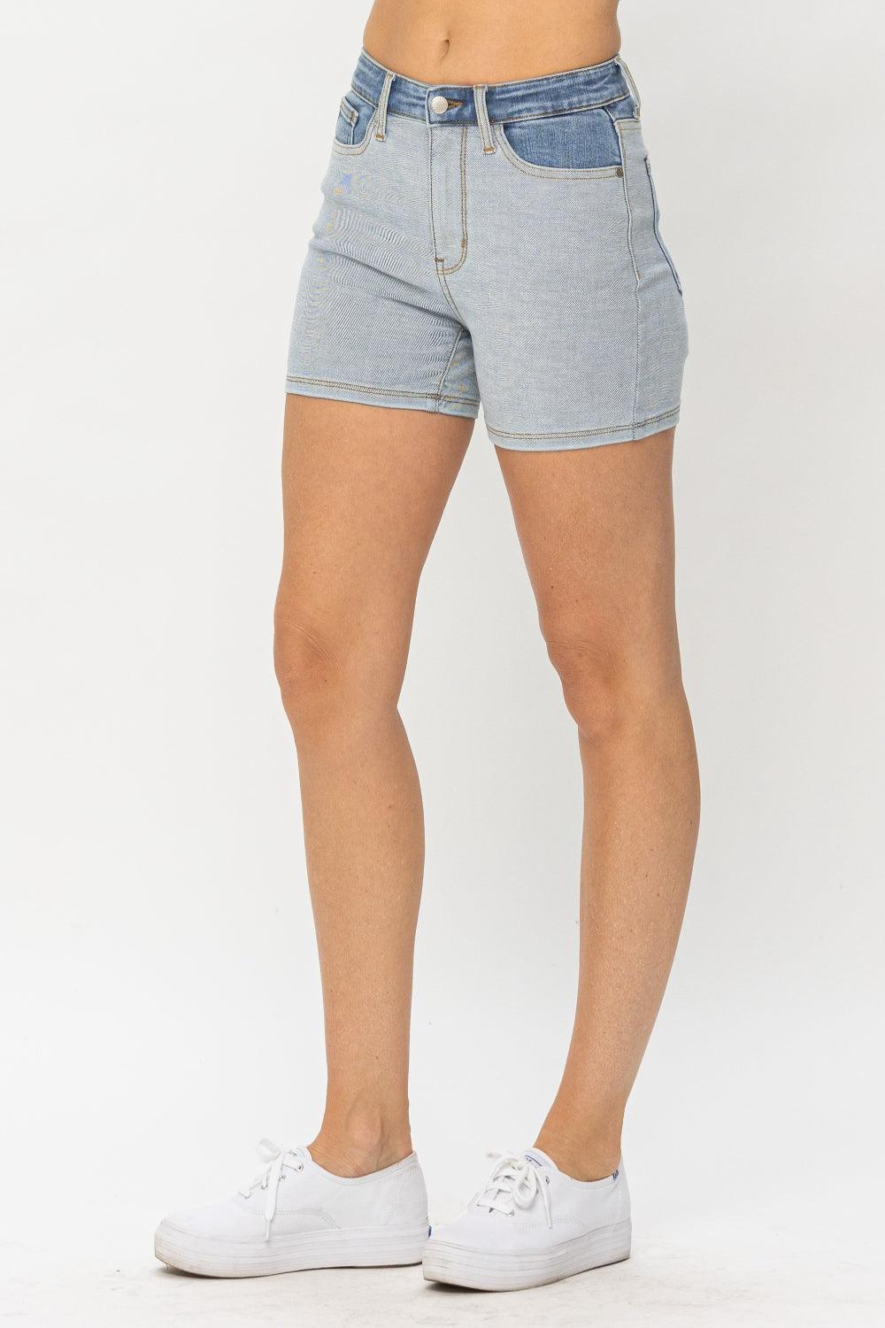 Judy Blue Full Size Color Block Denim Shorts - God's Girl Gifts And Apparel