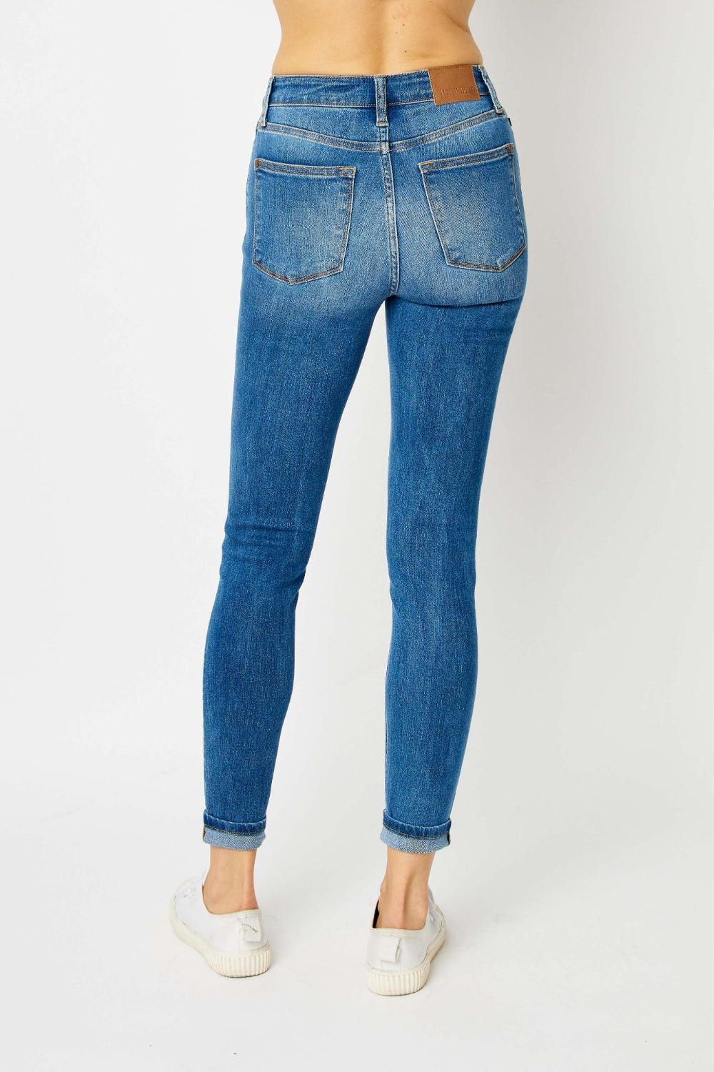 Judy Blue Full Size Cuffed Hem Skinny Jeans - God's Girl Gifts And Apparel
