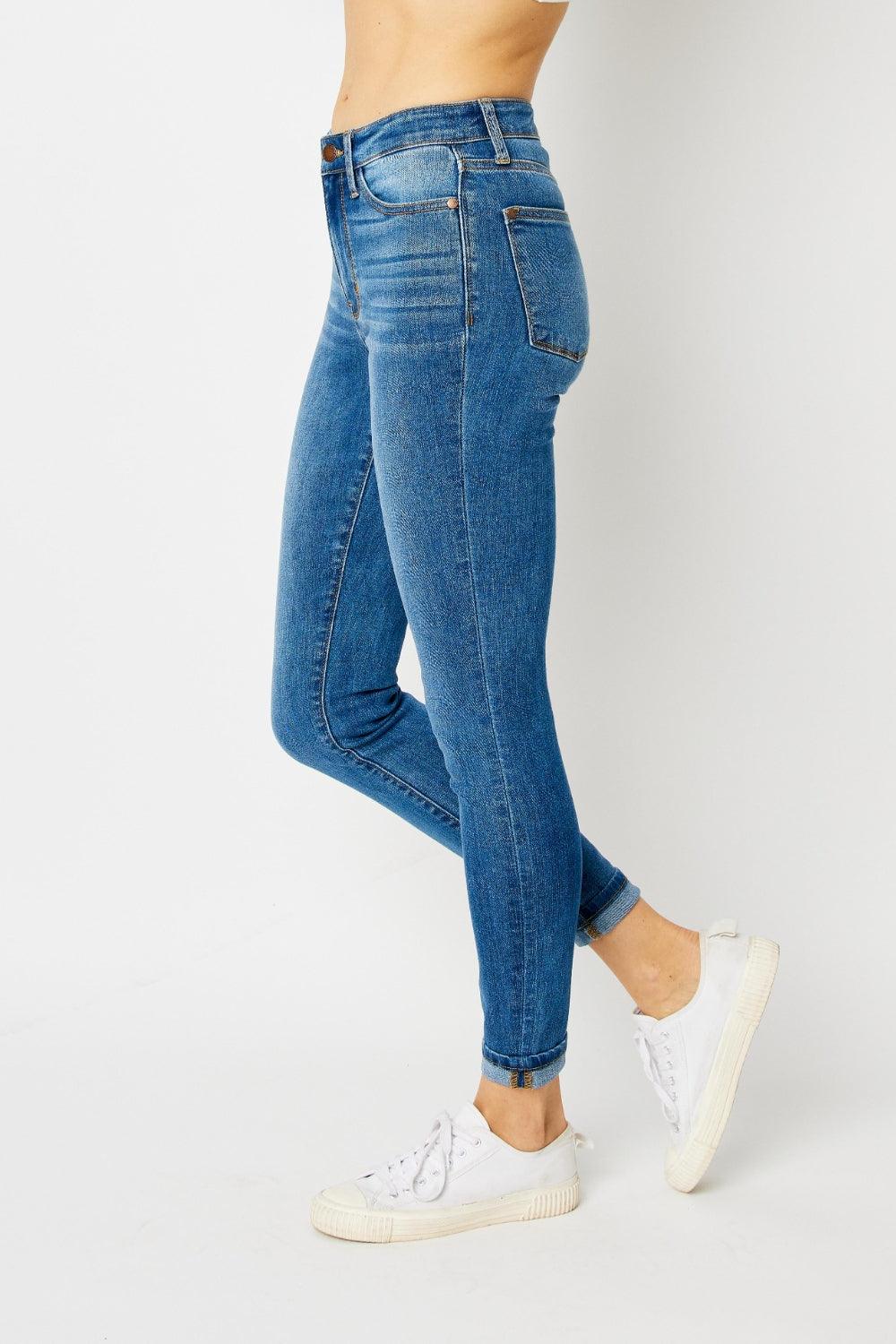 Judy Blue Full Size Cuffed Hem Skinny Jeans - God's Girl Gifts And Apparel