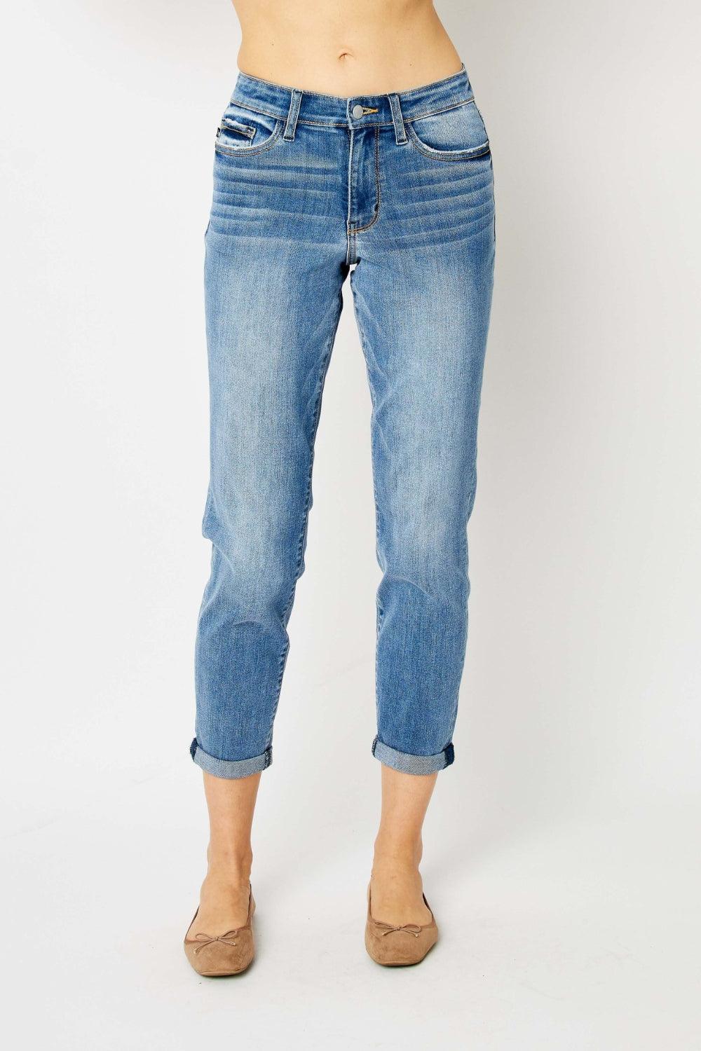 Judy Blue Full Size Cuffed Hem Slim Jeans - God's Girl Gifts And Apparel