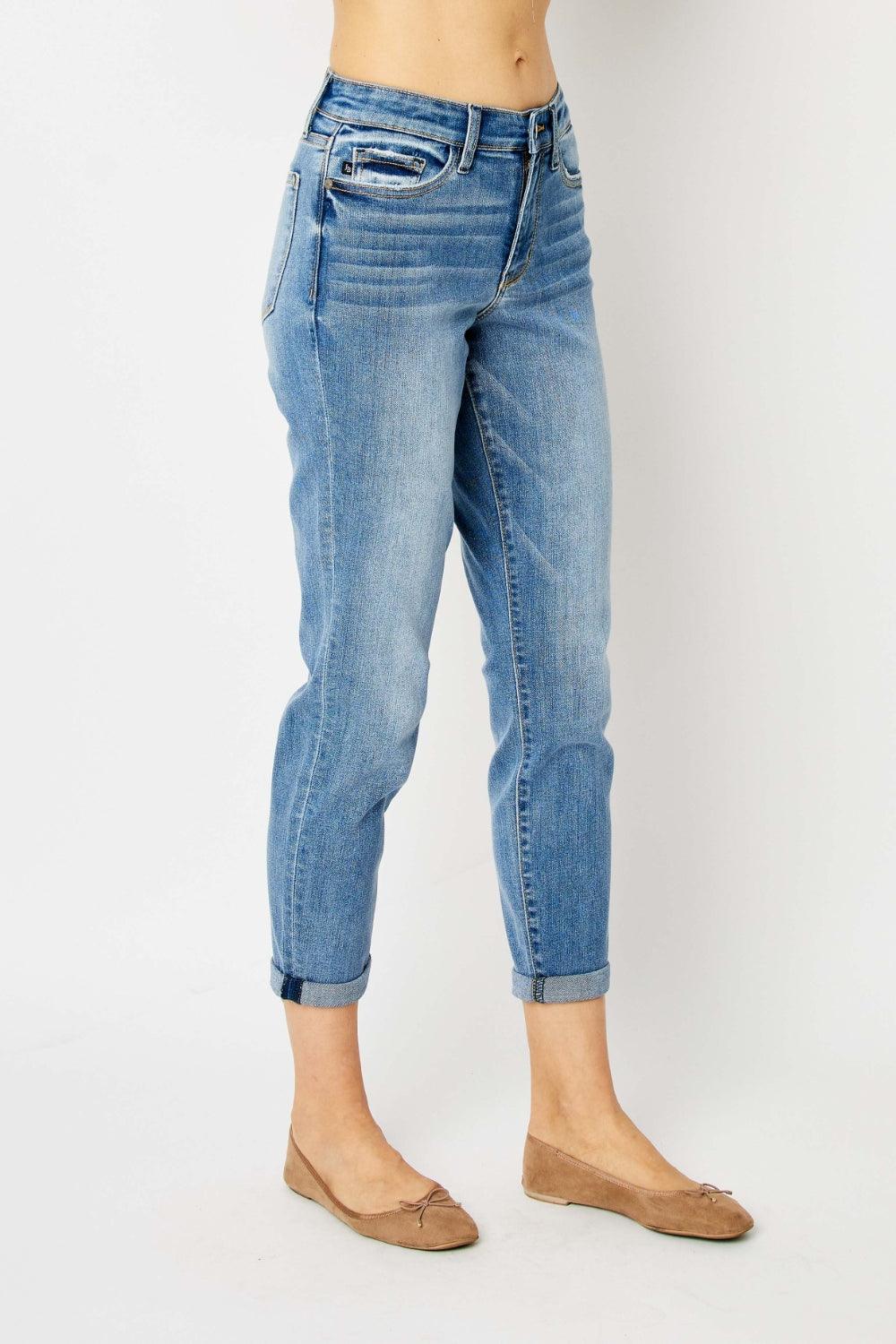 Judy Blue Full Size Cuffed Hem Slim Jeans - God's Girl Gifts And Apparel