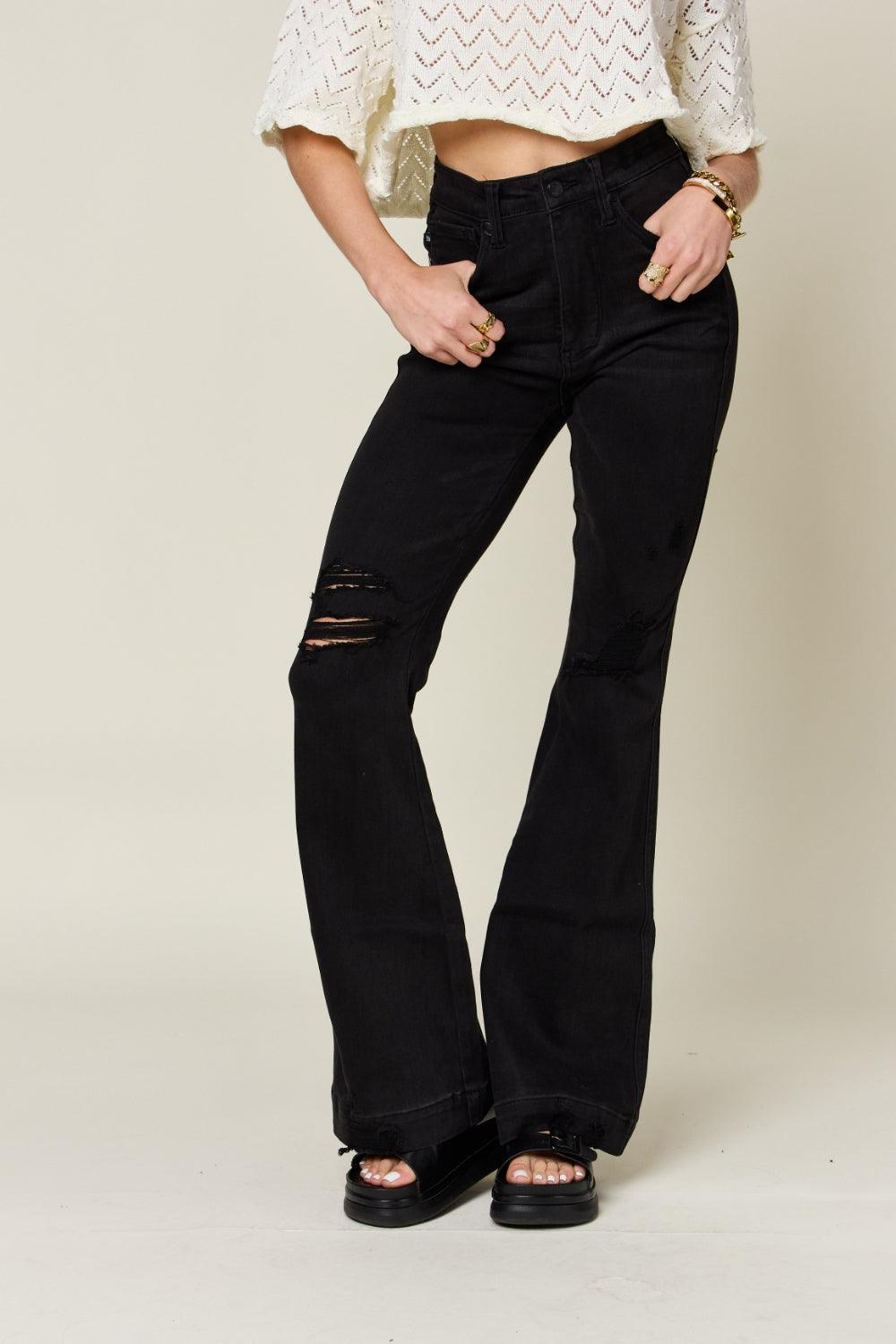 Judy Blue Full Size High Waist Distressed Flare Jeans - God's Girl Gifts And Apparel