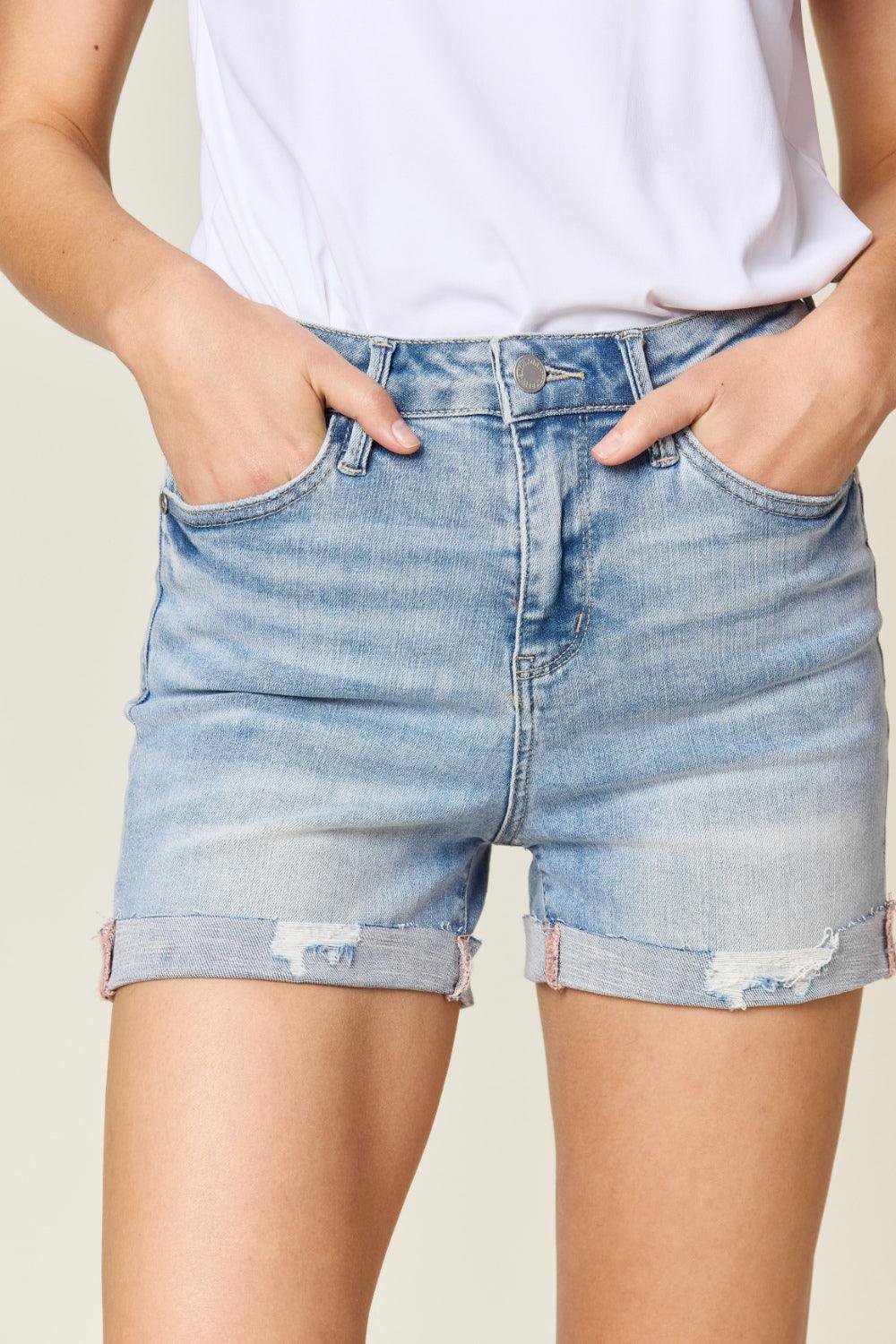 Judy Blue Full Size High Waist Rolled Denim Shorts - God's Girl Gifts And Apparel