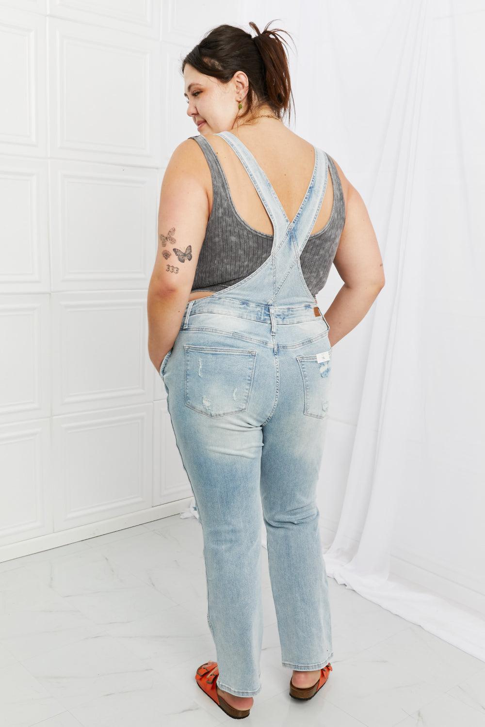 Judy Blue Melina Full Size Distressed Straight Leg Overalls - God's Girl Gifts And Apparel