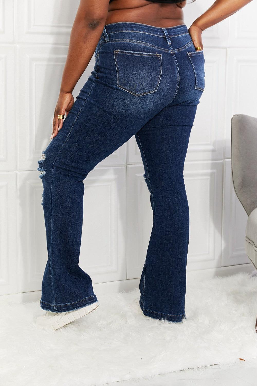 Kancan Full Size Reese Midrise Button Fly Flare Jeans - God's Girl Gifts And Apparel