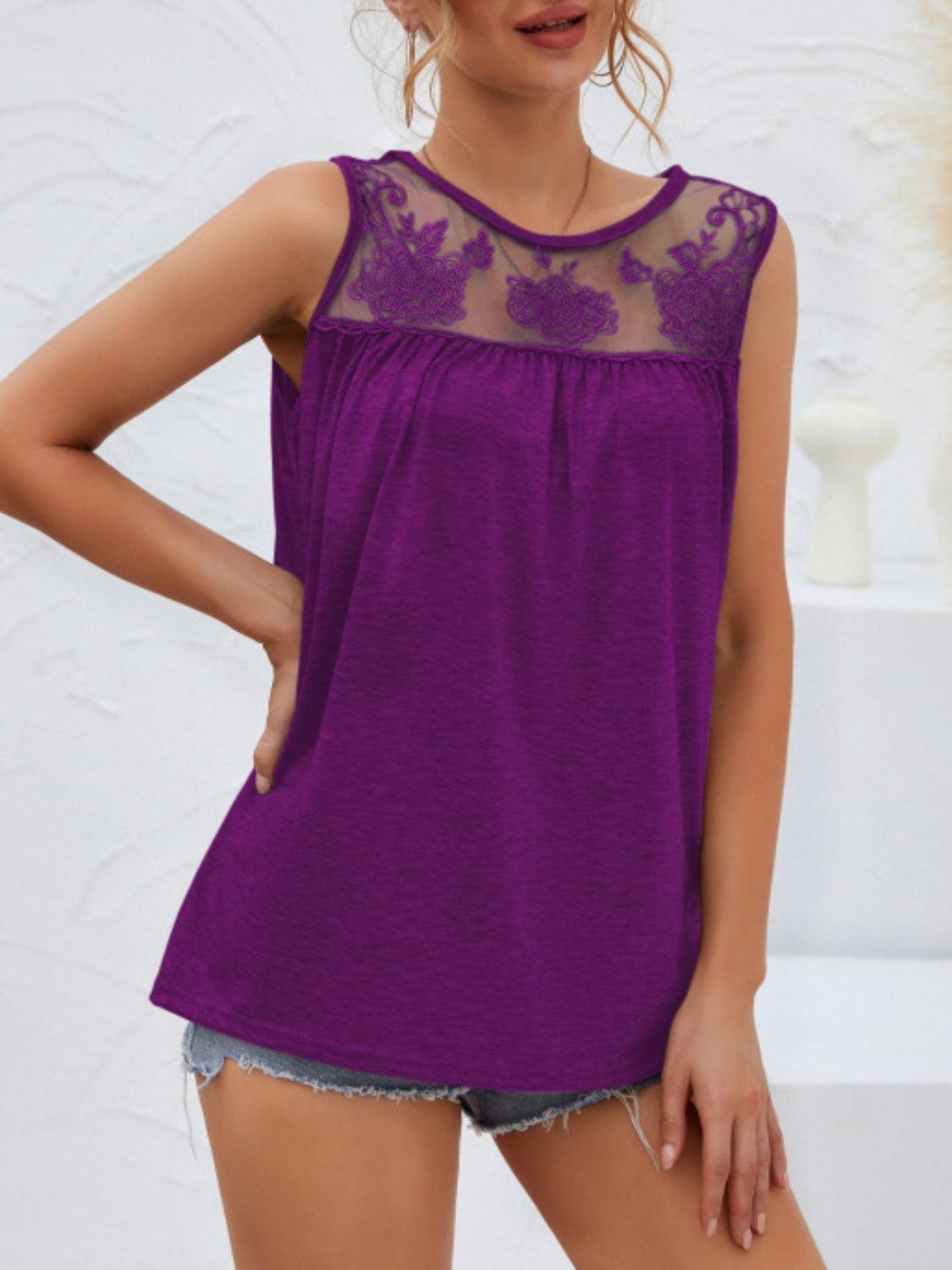 Lace Detail Round Neck Tank - God's Girl Gifts And Apparel