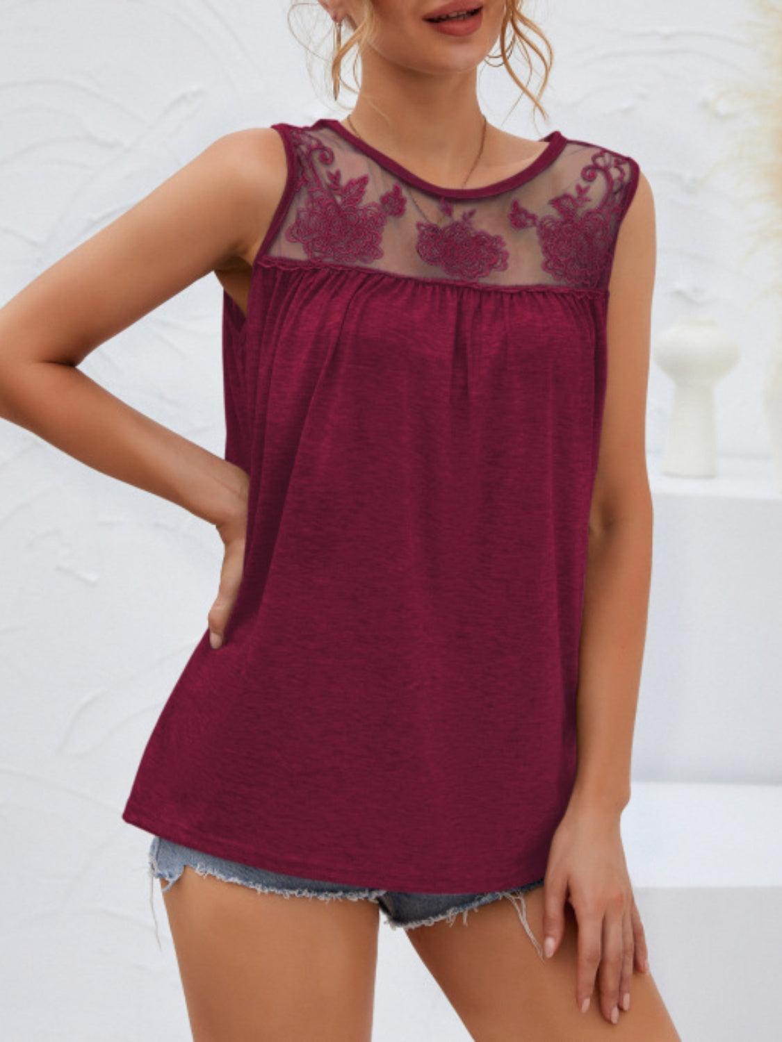 Lace Detail Round Neck Tank - God's Girl Gifts And Apparel