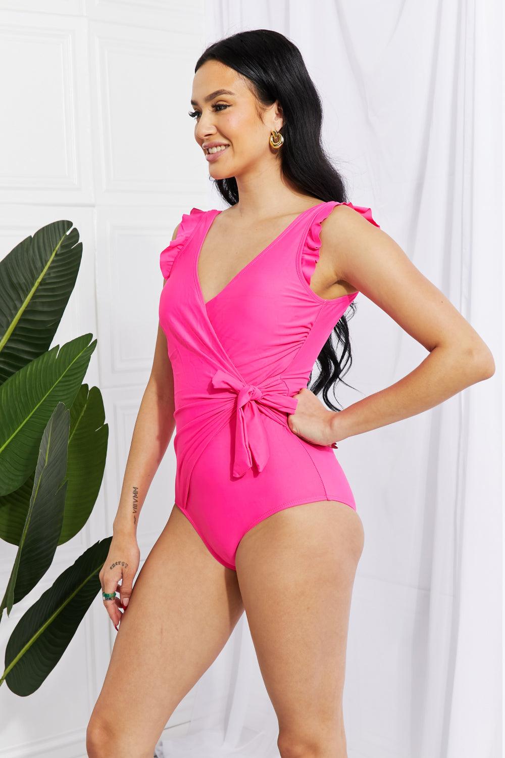 Marina West Swim Full Size Float On Ruffle Faux Wrap One-Piece in Pink - God's Girl Gifts And Apparel