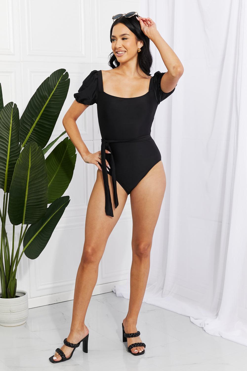 Marina West Swim Salty Air Puff Sleeve One-Piece in Black - God's Girl Gifts And Apparel