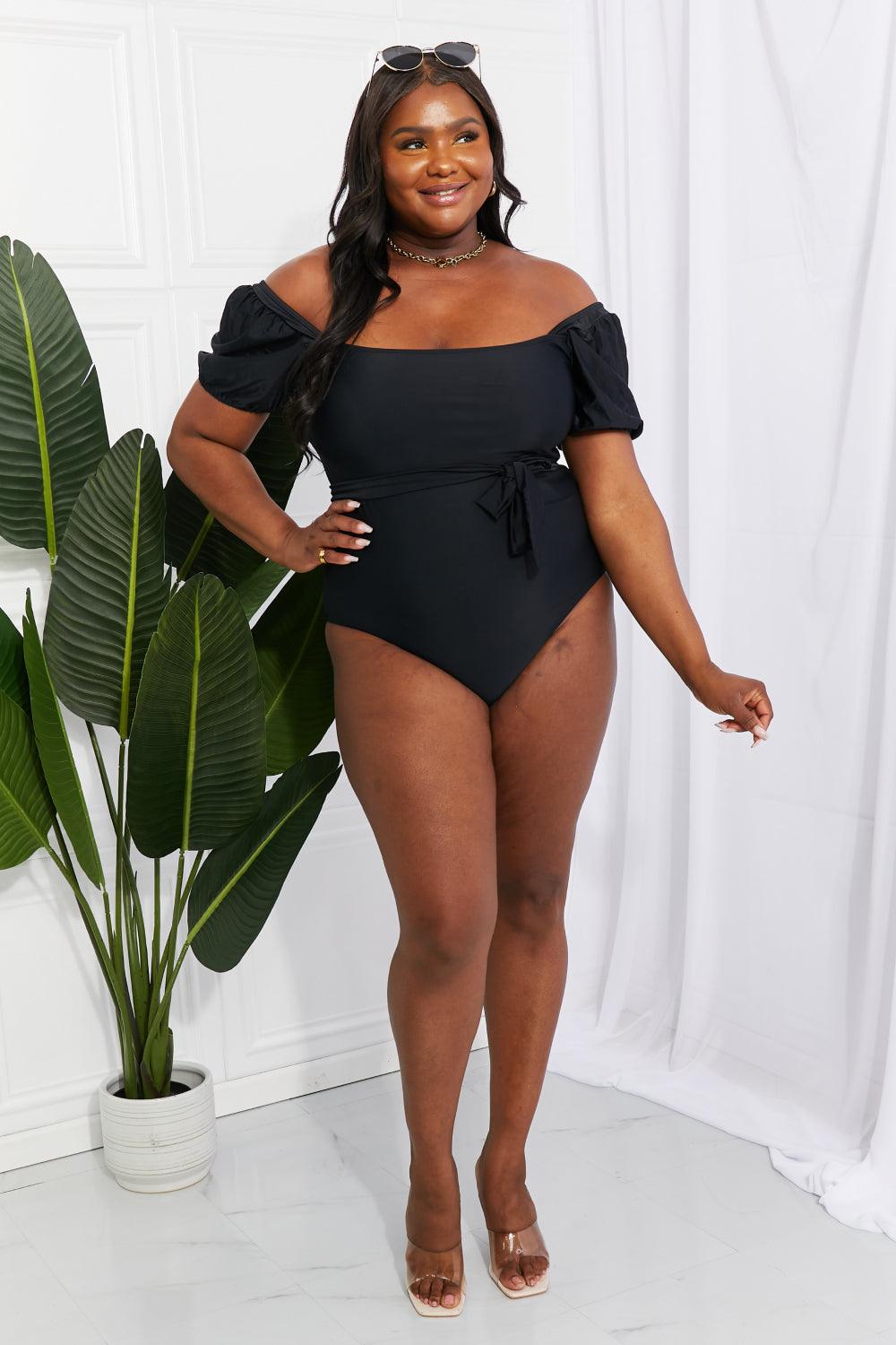 Marina West Swim Salty Air Puff Sleeve One-Piece in Black - God's Girl Gifts And Apparel