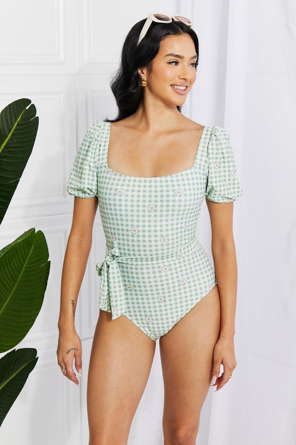 Marina West Swim Salty Air Puff Sleeve One-Piece in Sage - God's Girl Gifts And Apparel