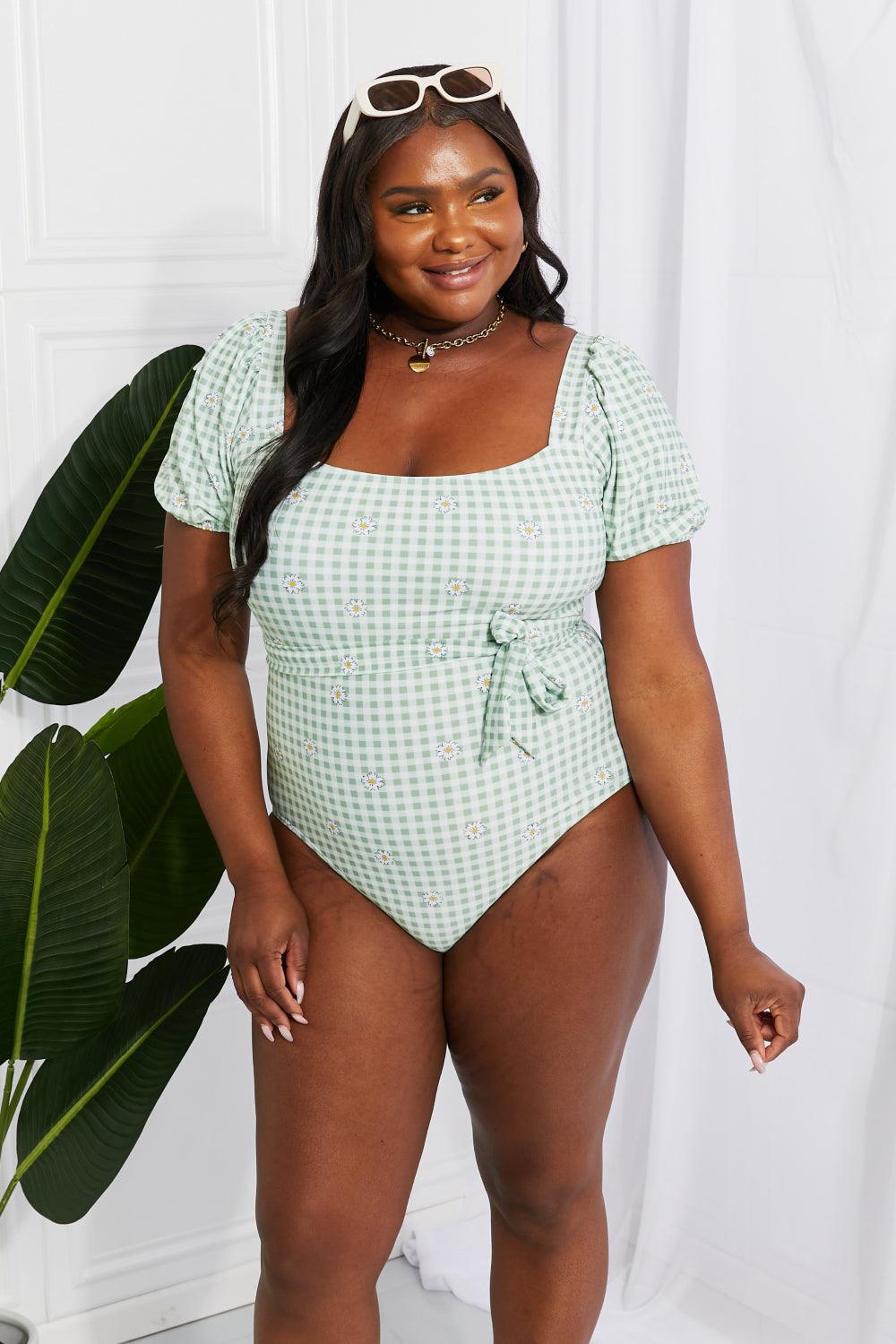 Marina West Swim Salty Air Puff Sleeve One-Piece in Sage - God's Girl Gifts And Apparel