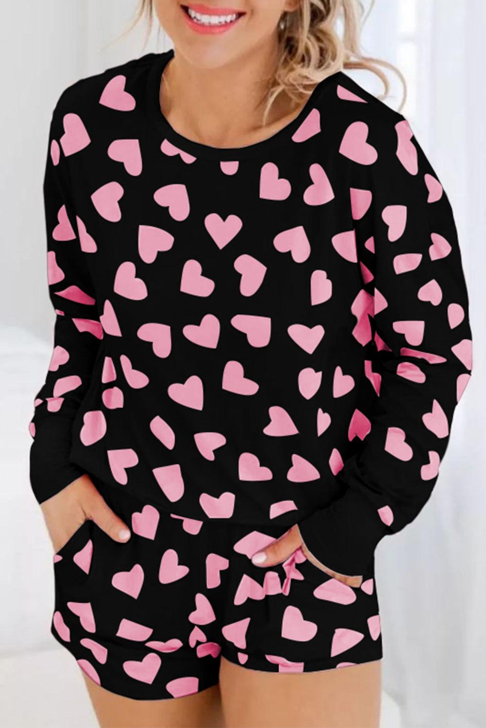 Midnight Romance Heart Print Lounge Set - God's Girl Gifts And Apparel