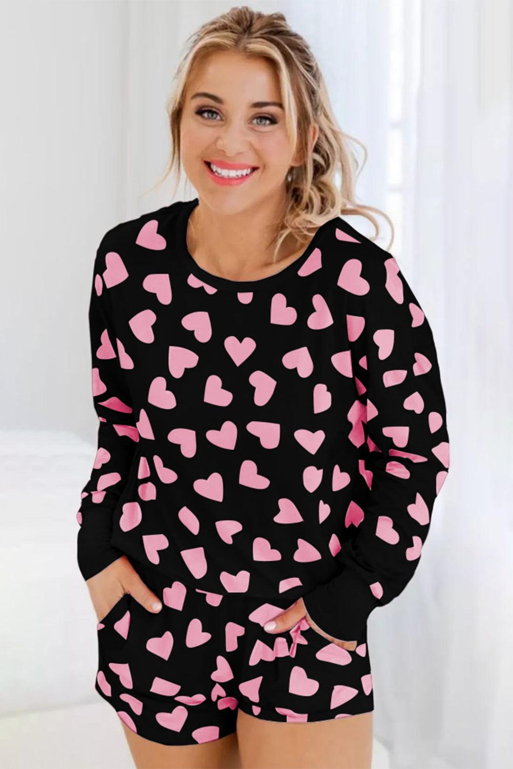 Midnight Romance Heart Print Lounge Set - God's Girl Gifts And Apparel