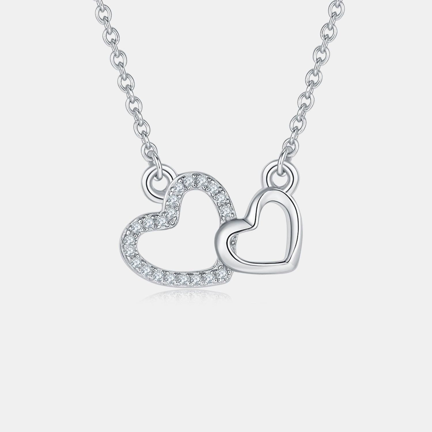 Moissanite 925 Sterling Silver Double Heart Necklace - God's Girl Gifts And Apparel